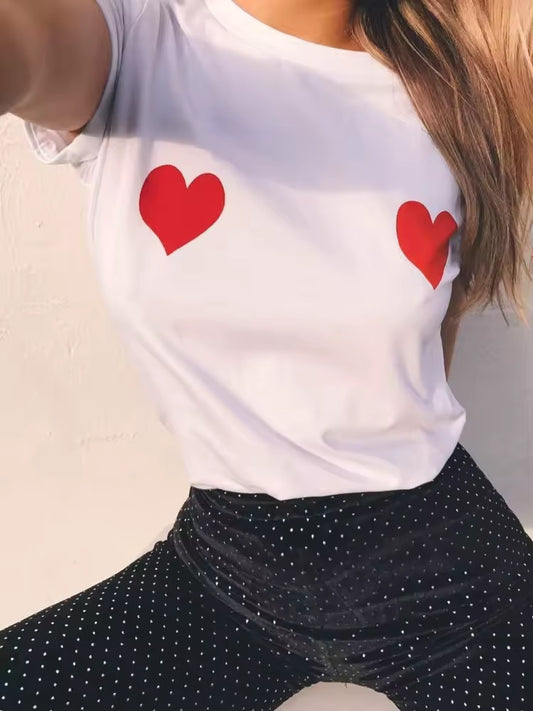 Ladies Slogan T-Shirt - Boob Print White with Red Hearts - various colours - size S - 3XL (Copy)