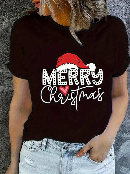 Woman's Christmas T-Shirt - Merry Santa Hat