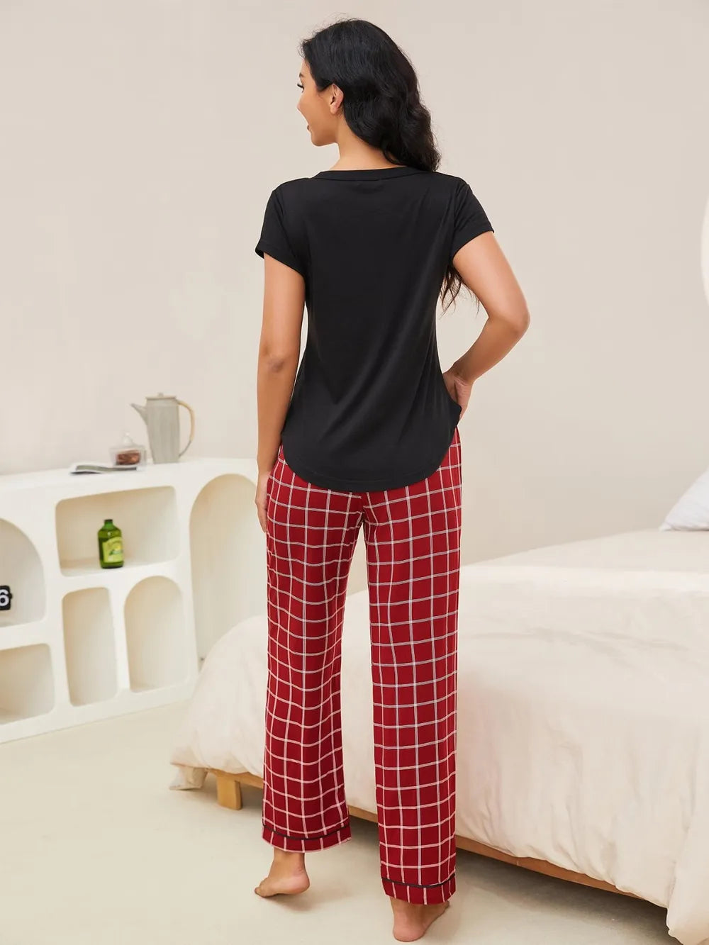 Women's Pyjama Set - Top & Trousers - Checkered Print - Assorted Colours