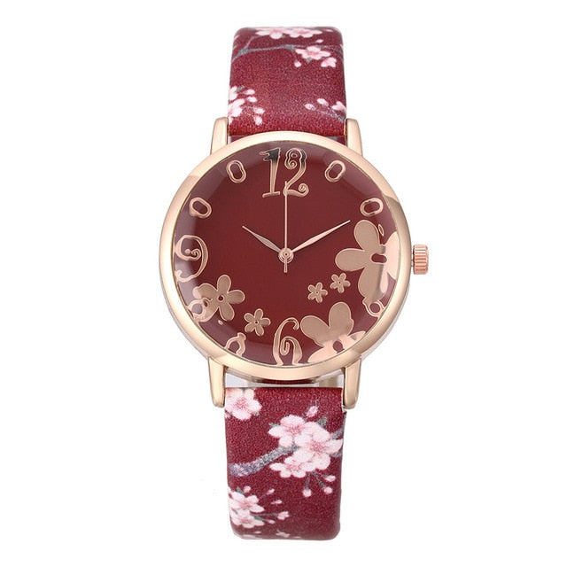 Ladies Quartz Wrist Watch Flower Design