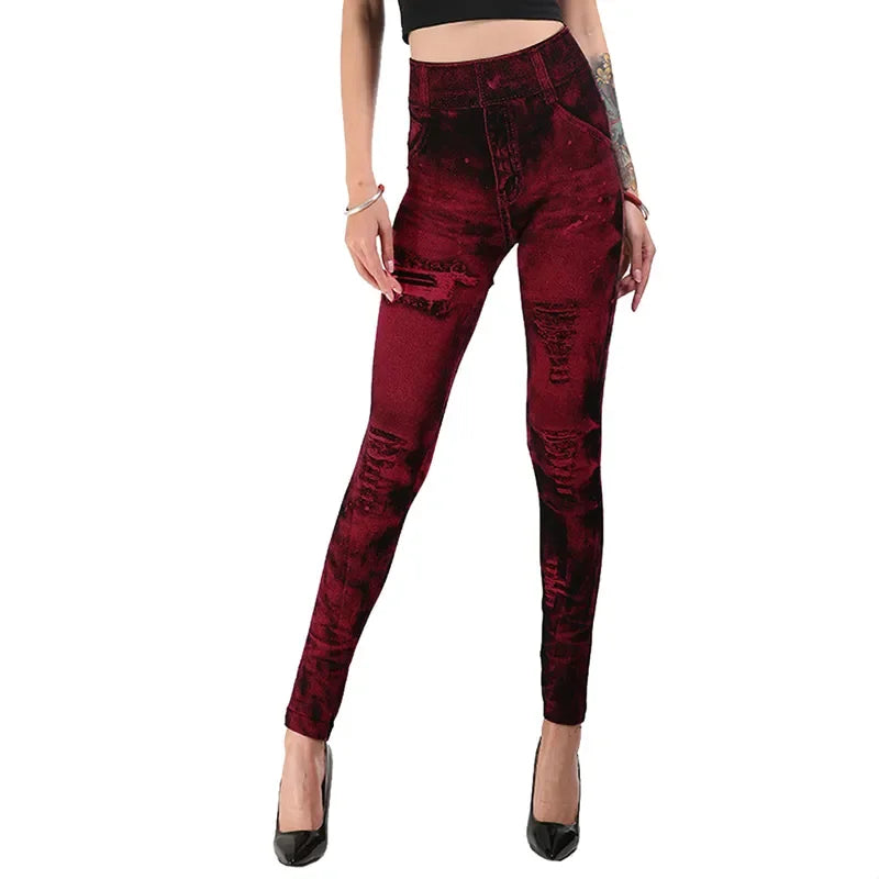 Ladie's Imitation Jean Leggings Stretch High Waist - various colours - sizes S - XXL