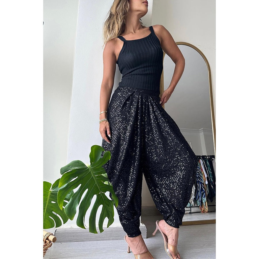 Women's Loose Sequin Trousers with elasticated waist - various colours