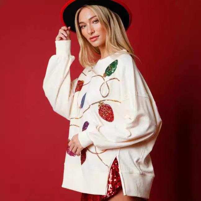 Women's Sweatshirt - Sequin Christmas Lights - Various Colours