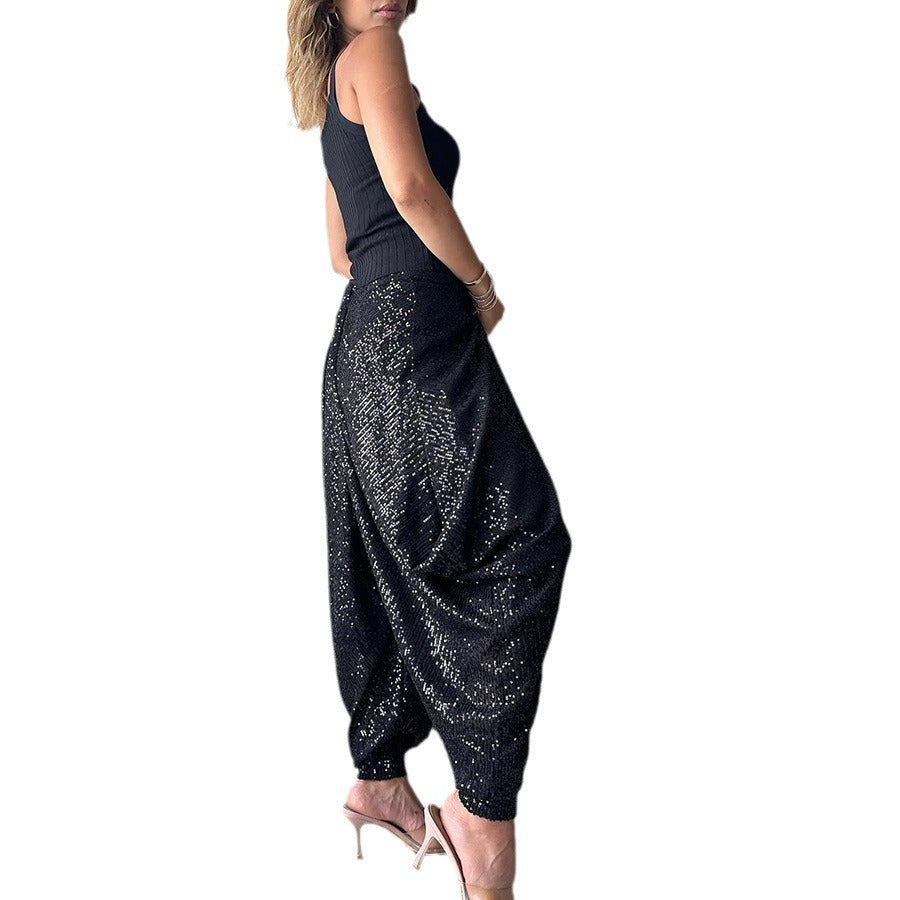 Women's Loose Sequin Trousers with elasticated waist - various colours