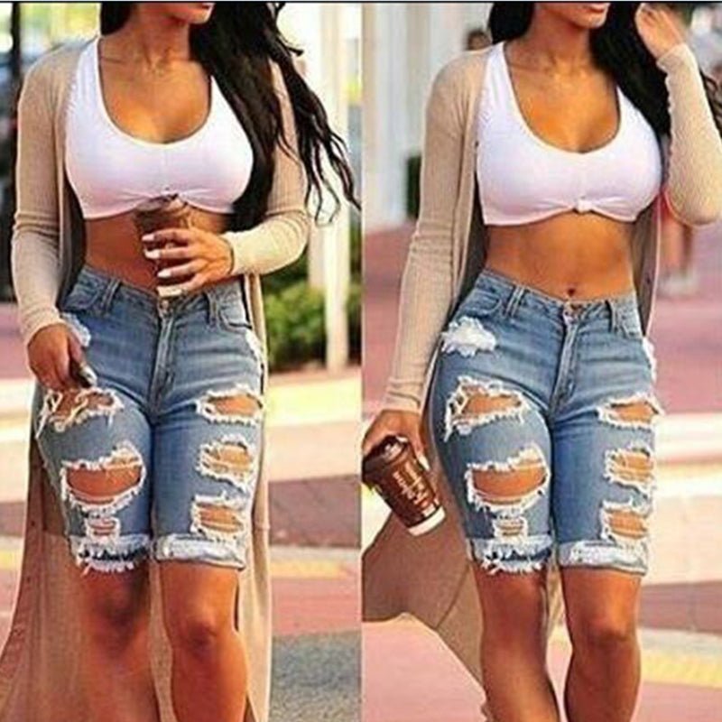Women's High Waist Ripped Denim Shorts