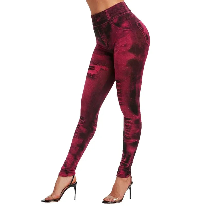 Ladie's Imitation Jean Leggings Stretch High Waist - various colours - sizes S - XXL