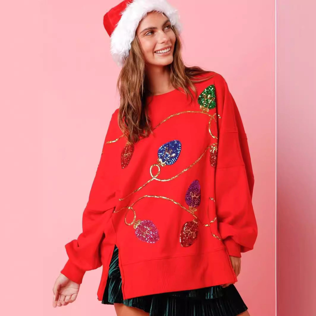 Women's Sweatshirt - Sequin Christmas Lights - Various Colours