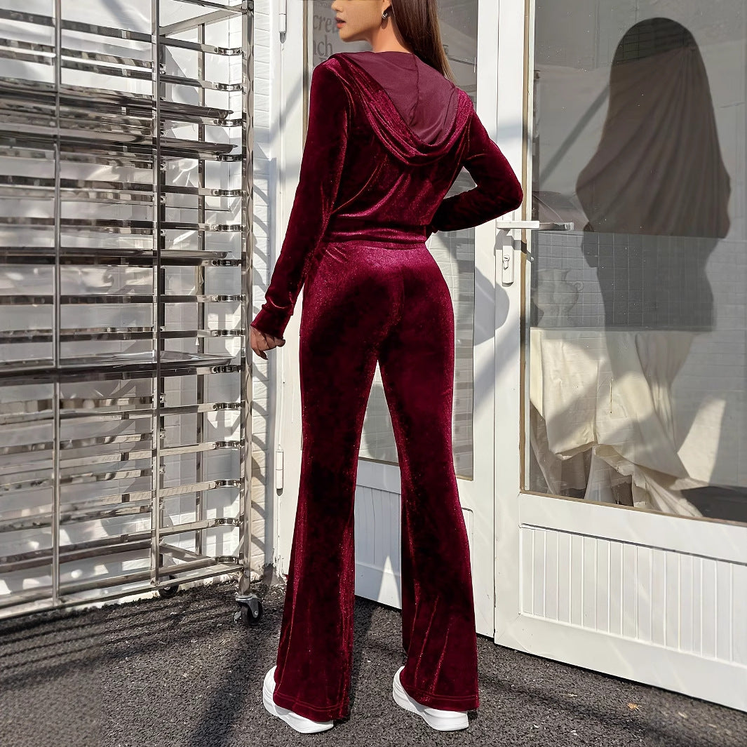 Women's Velvet Loungewear Set - Zipper Jacket