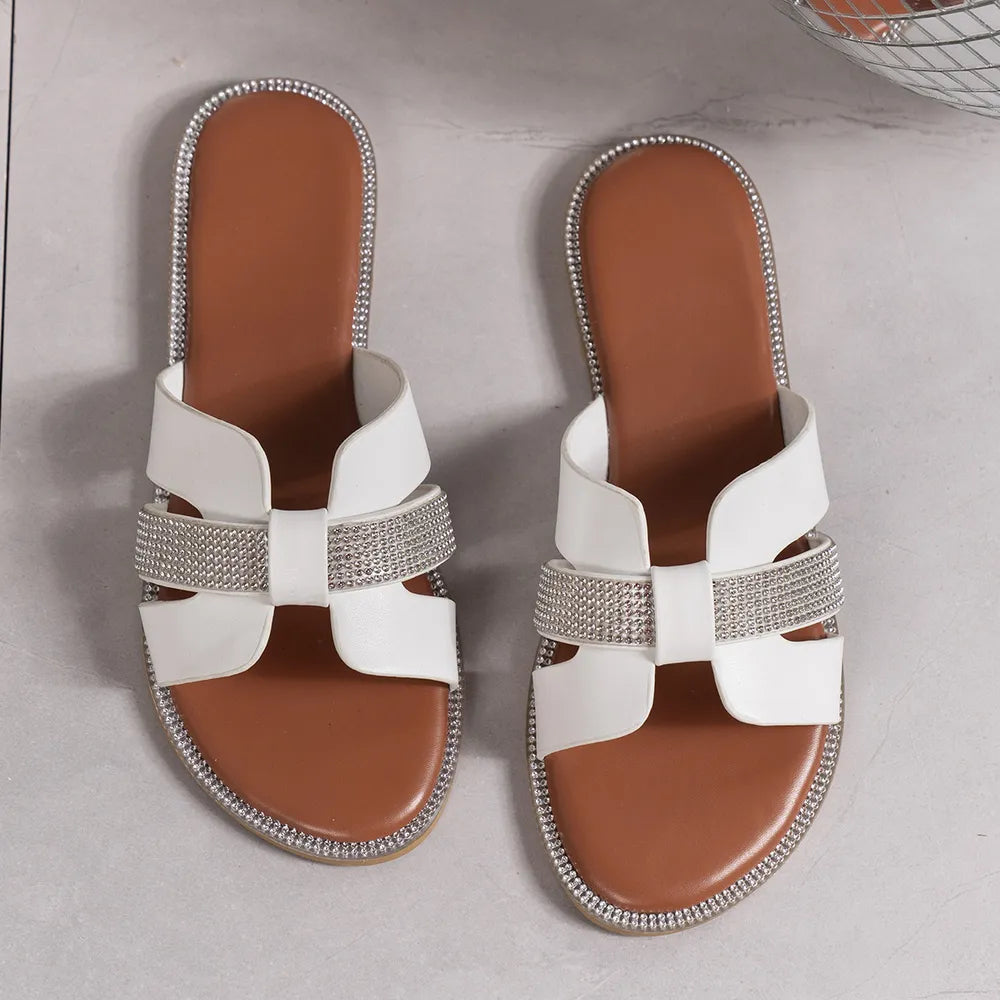 Women's Rhinestone Open Toe Flat Sandals