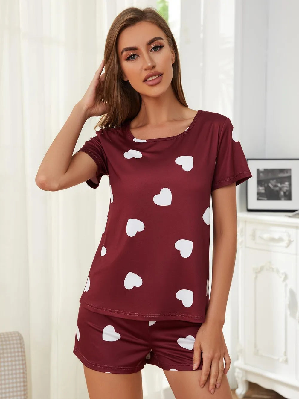 Women's Heart Print Pyjama Set