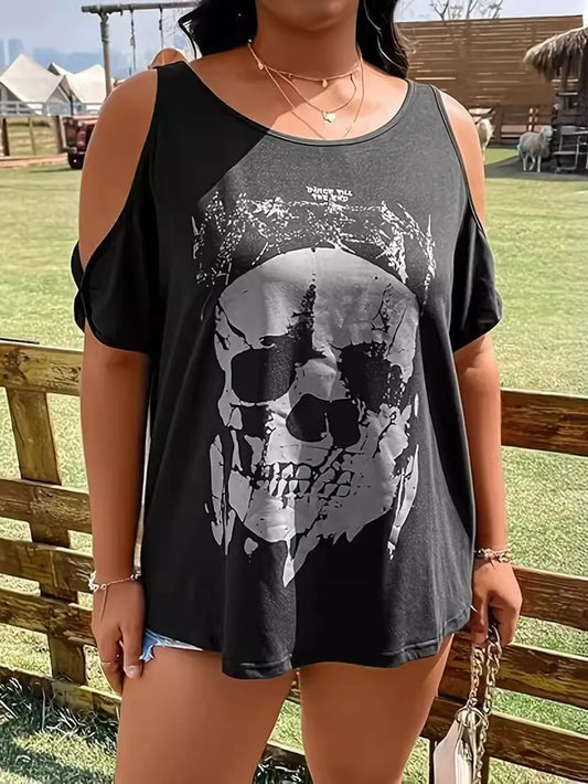Halloween Skeleton Cold Shoulder T-Shirt