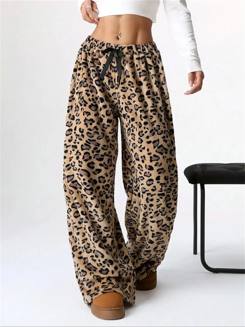 Women's Leopard Print Wide Leg Trousers
