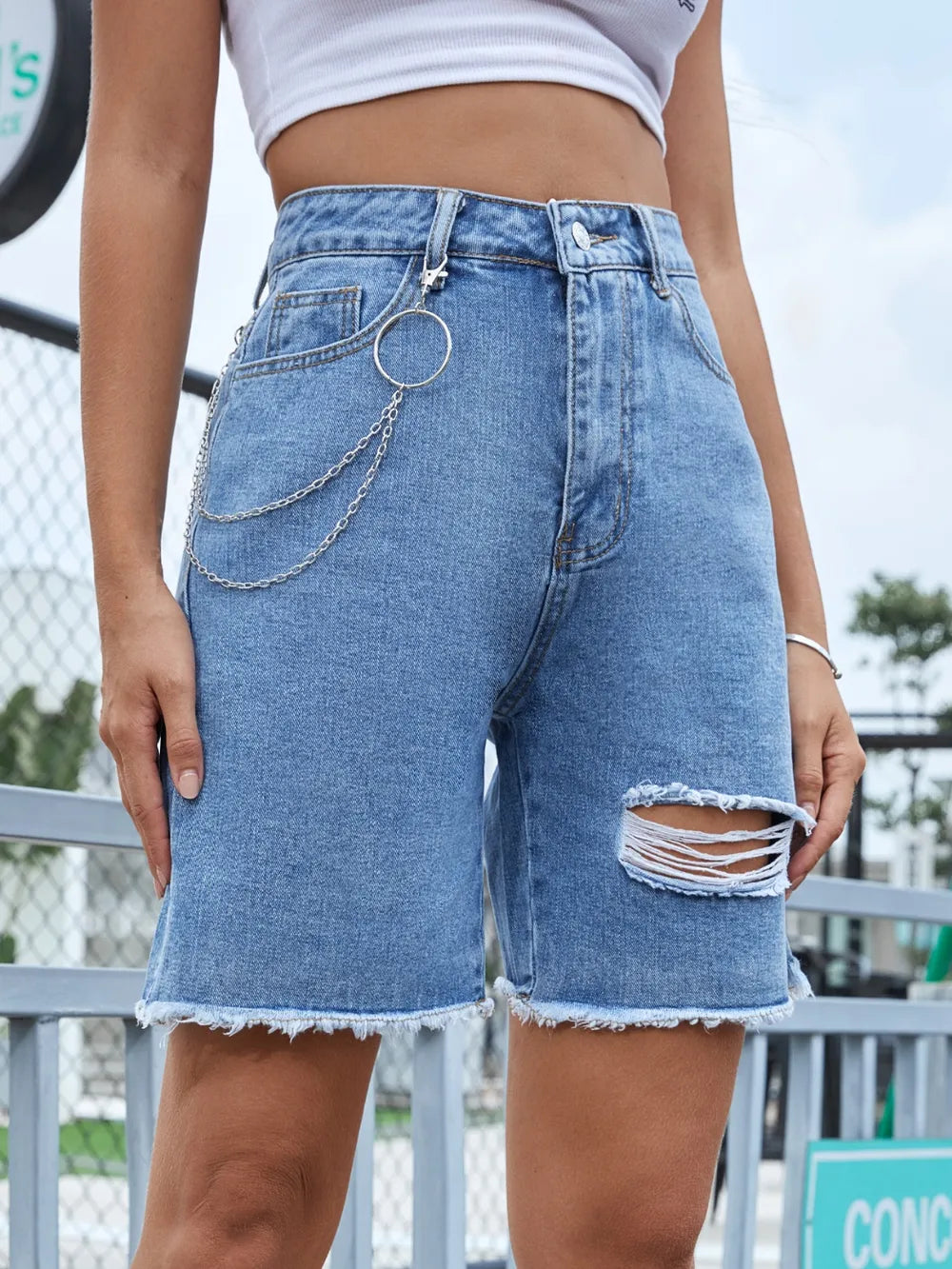 Women's Distressed Raw Hem Denim Shorts