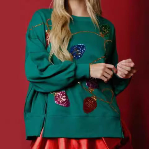 Women's Sweatshirt - Sequin Christmas Lights - Various Colours