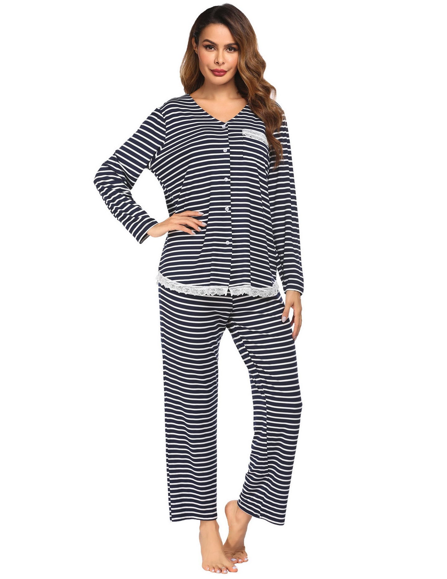 Women's Pyjama Set - Lace Trim - Various Colours