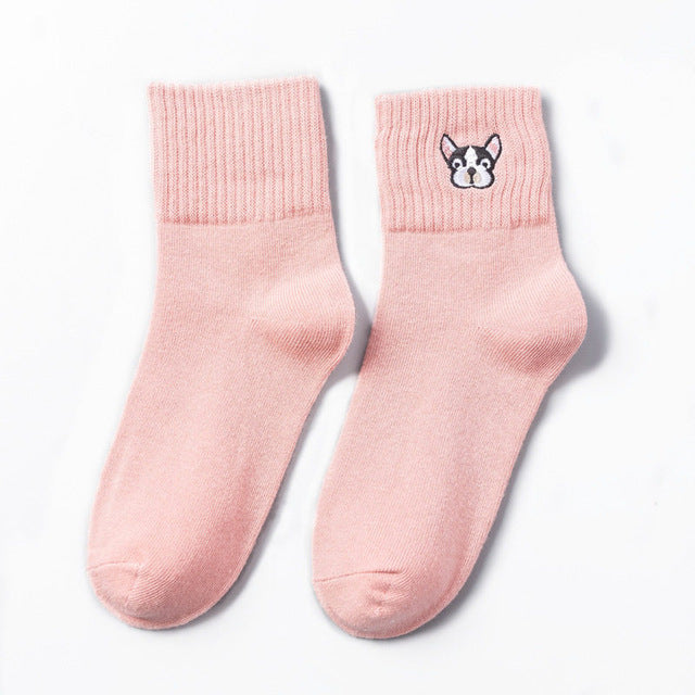 Cotton Socks Embroidery Dog