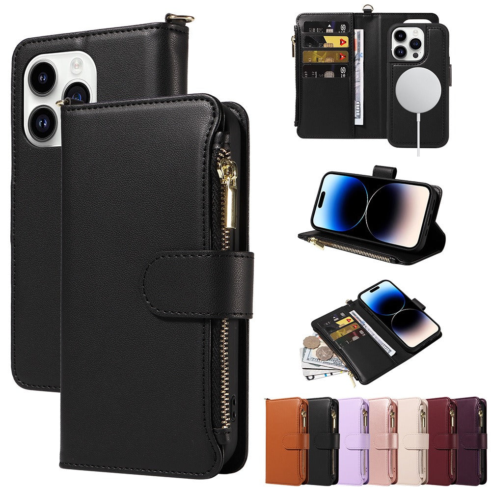 Iphone Case - Fits Various 11 - 15 Models - Includes Card and Coin Holder - various colours