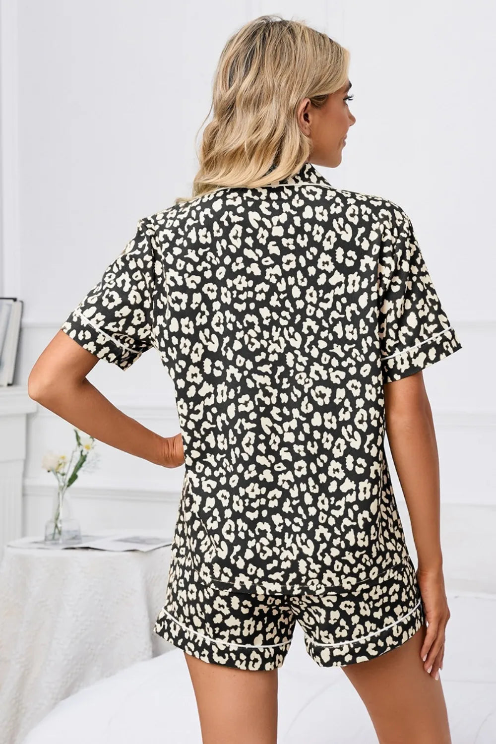 Women's Leopard Print Short Sleeve Top and Short Pyjama Lounge Set