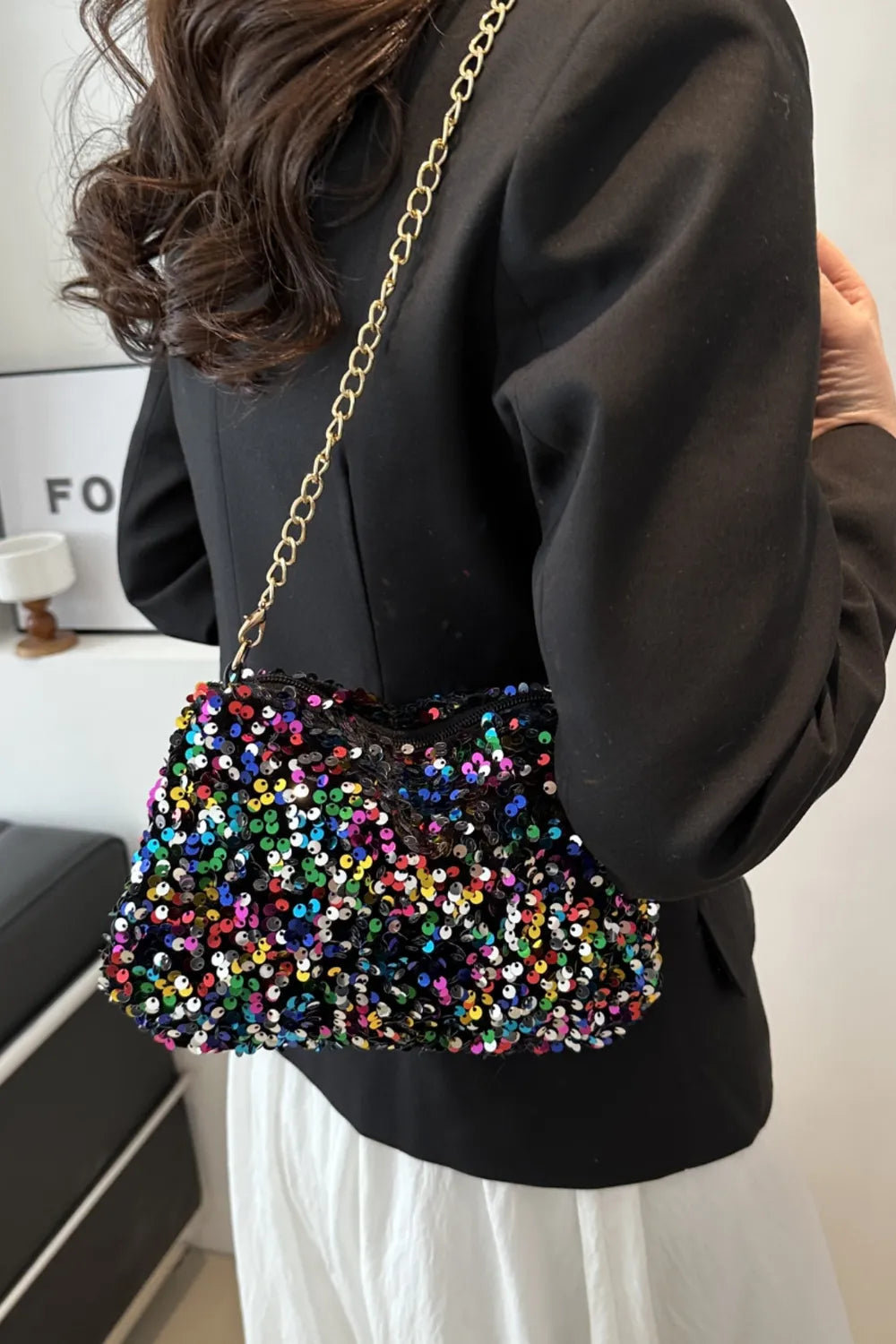 Sequin Removable Strap Shoulder Bag - various colours