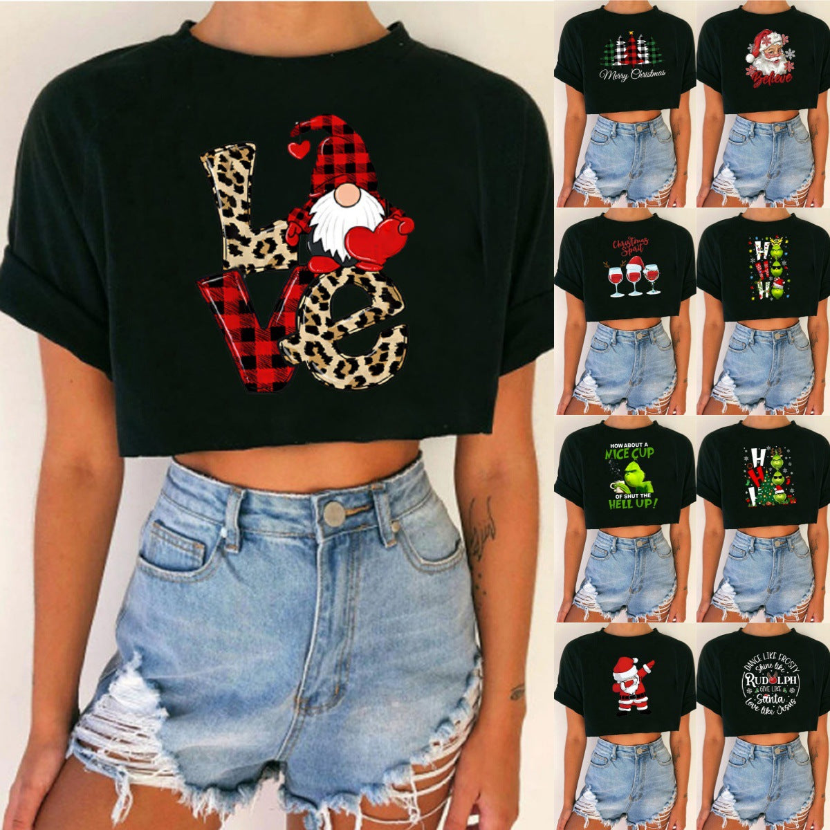 Women's Cropped Christmas T-Shirt - Various Styles