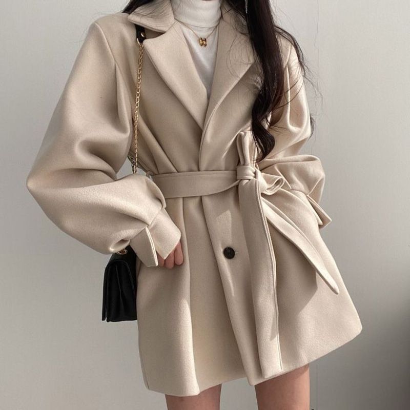 Women's Woolen Coat - Tie Belt - Various Colours