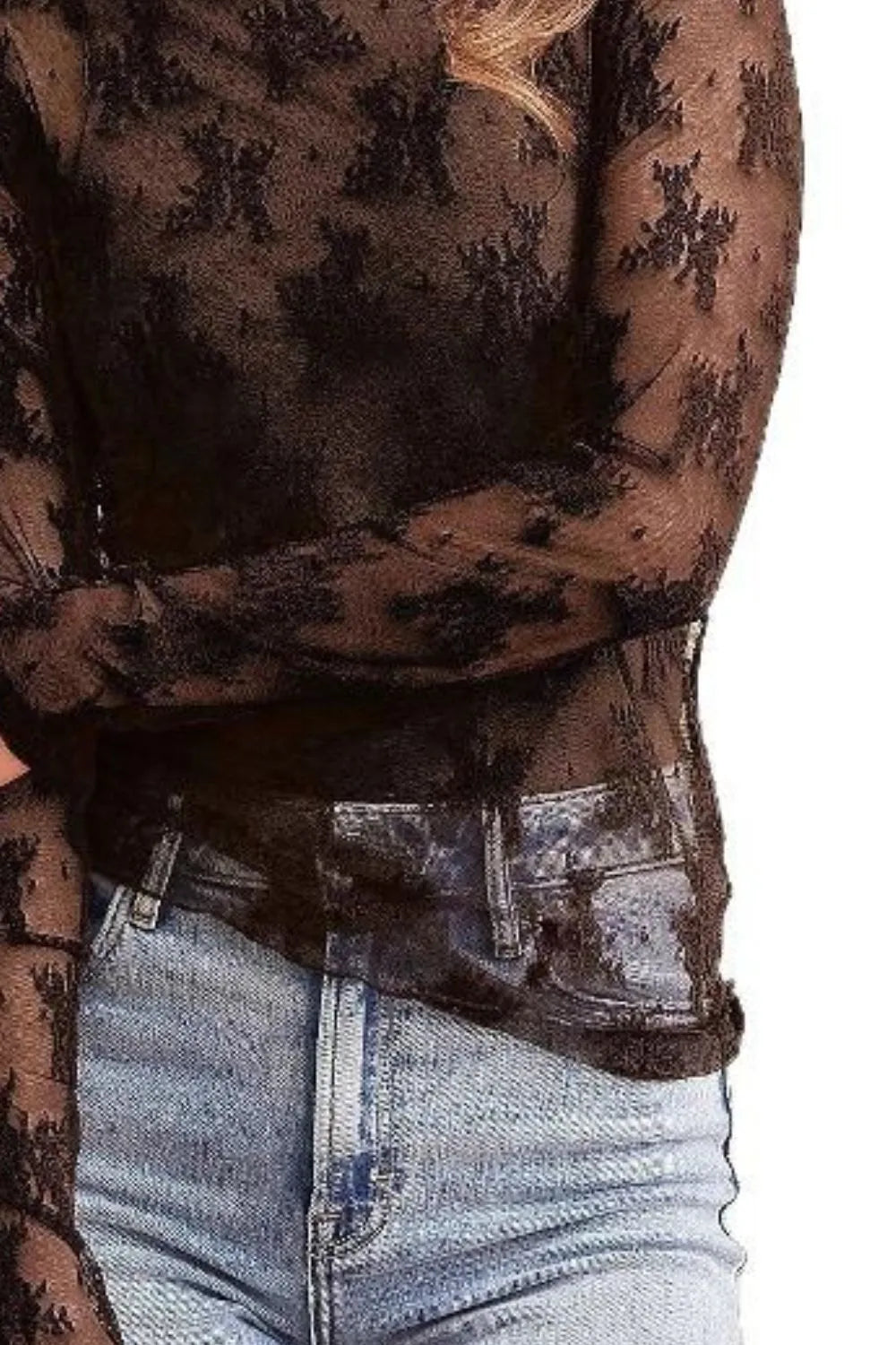 Women's Mock Neck Long Sleeve Sheer Top