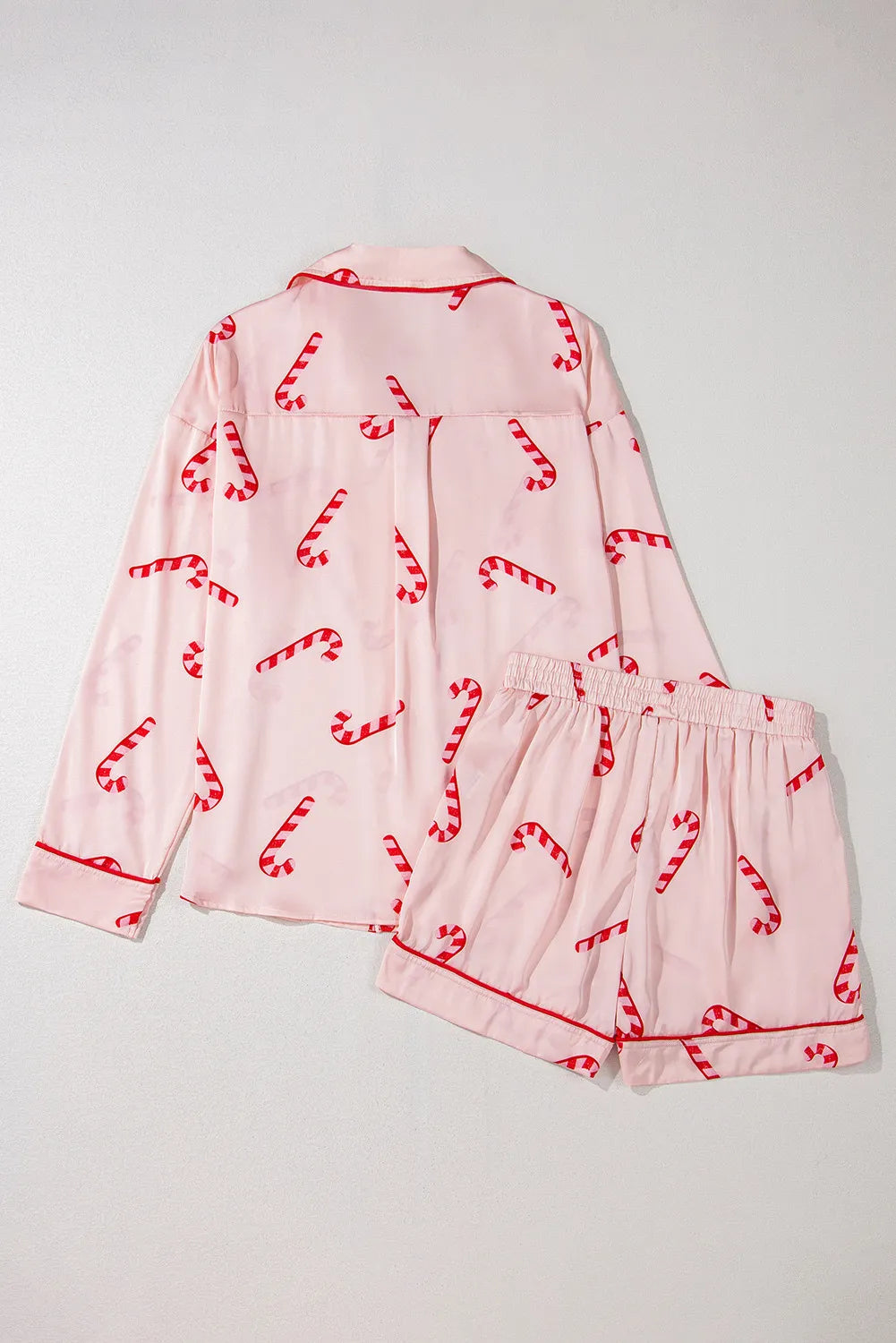 Women's Pyjama Set - Top & Shorts - Candy Cane - Pink & Green