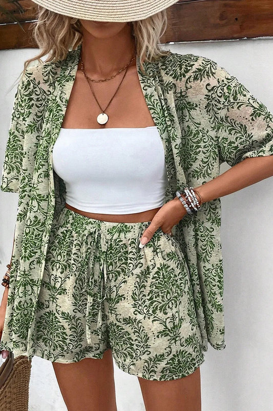Women's Open Front Top and Short Co-Ord Set