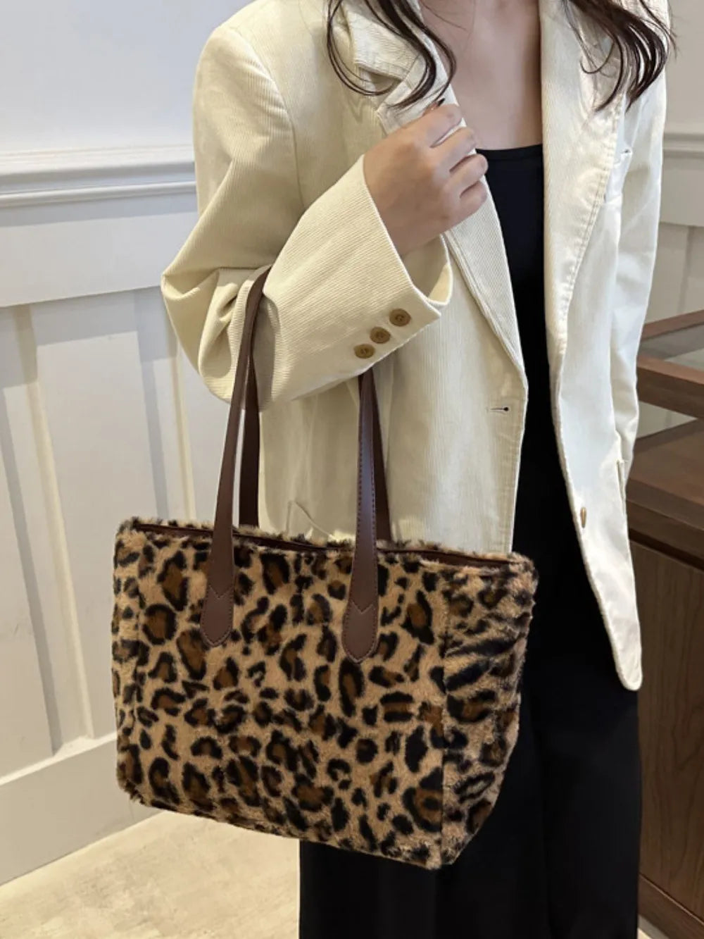 Leopard Fluffy Tote Bag