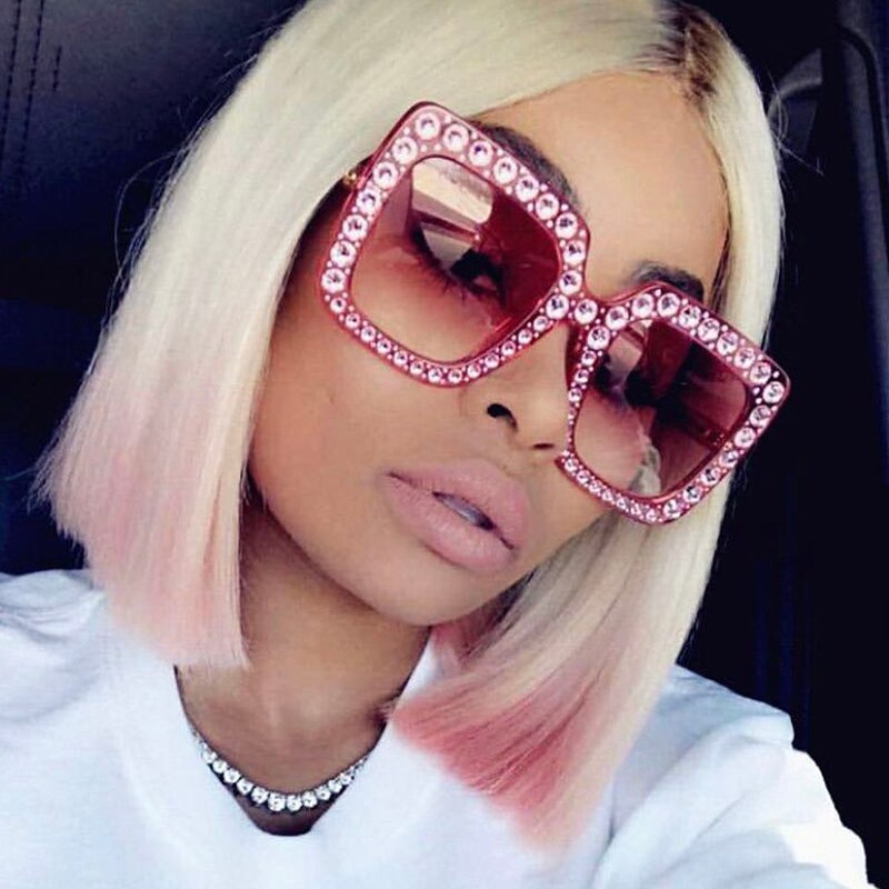 Ladies Vintage Oversized Square Rhinestone Sunglasses - various colours
