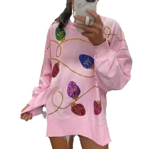 Women's Sweatshirt - Sequin Christmas Lights - Various Colours