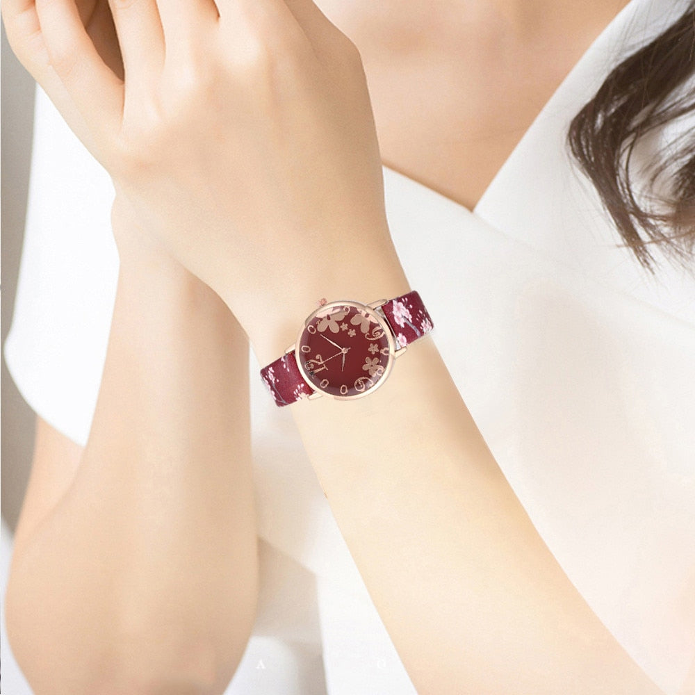 Ladies Quartz Wrist Watch Flower Design