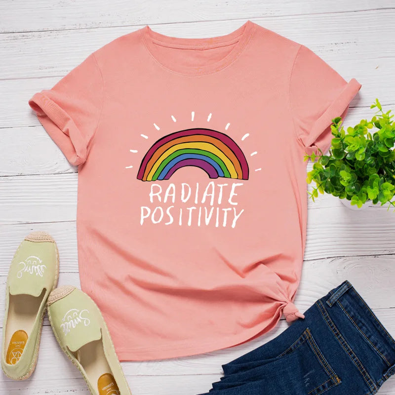 Ladies Slogan T-Shirt - Radiate Positivity - various colours - size S - 3XL