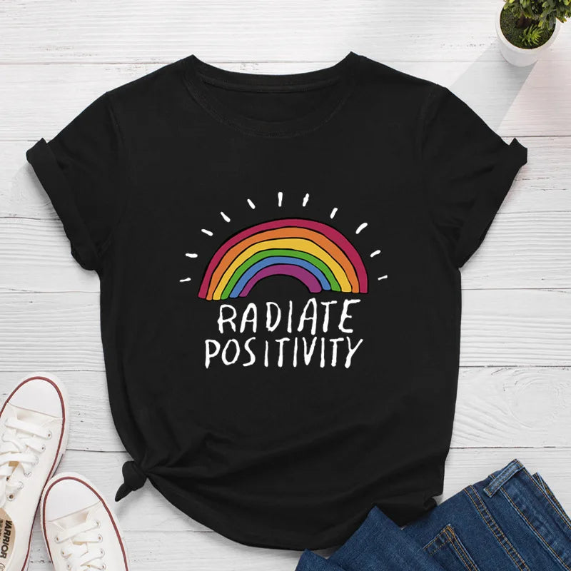 Ladies Slogan T-Shirt - Radiate Positivity - various colours - size S - 3XL