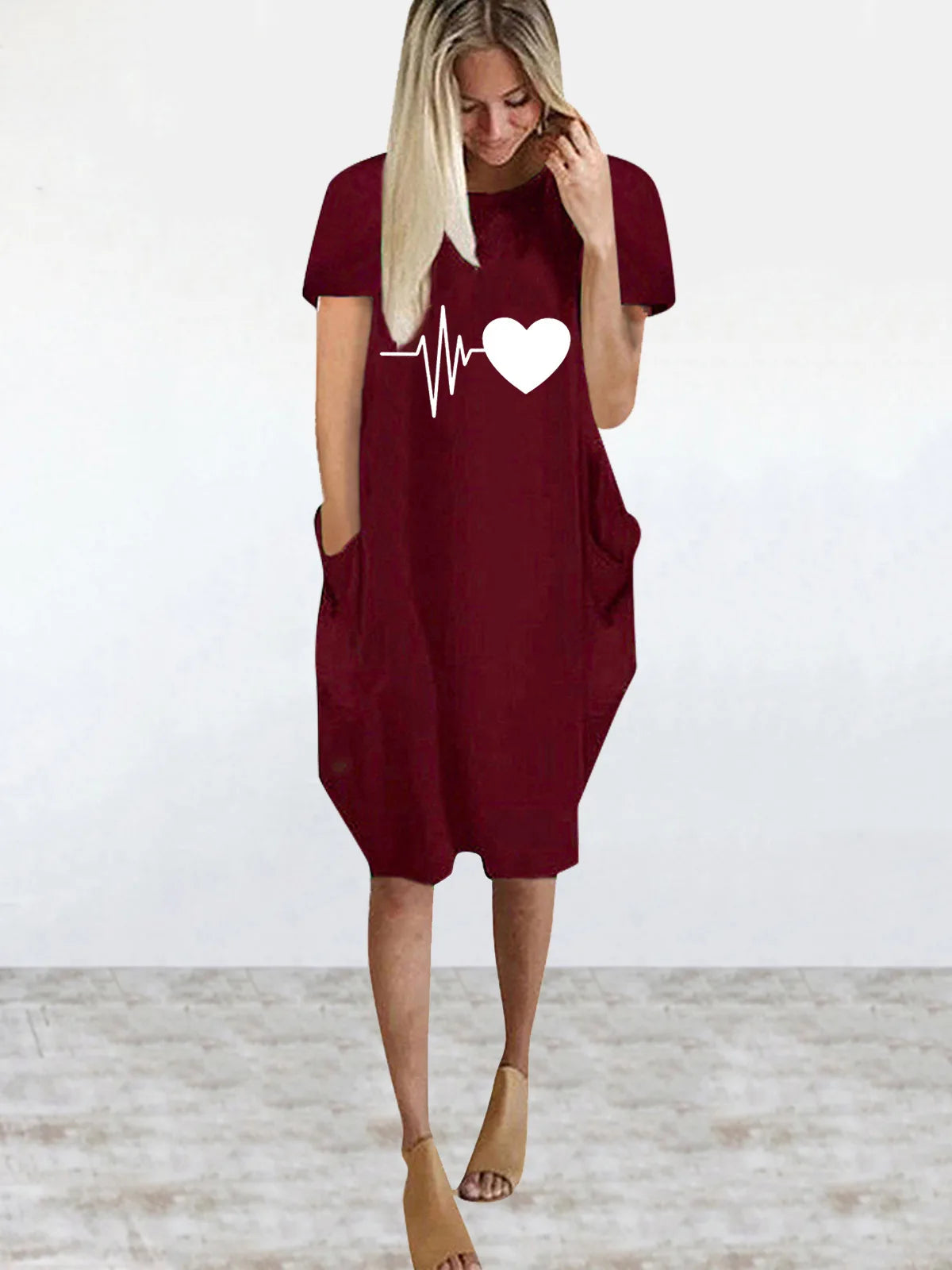 Women's Short Sleeve O-Neck Loose Casual Dresses Plus Size - various colours