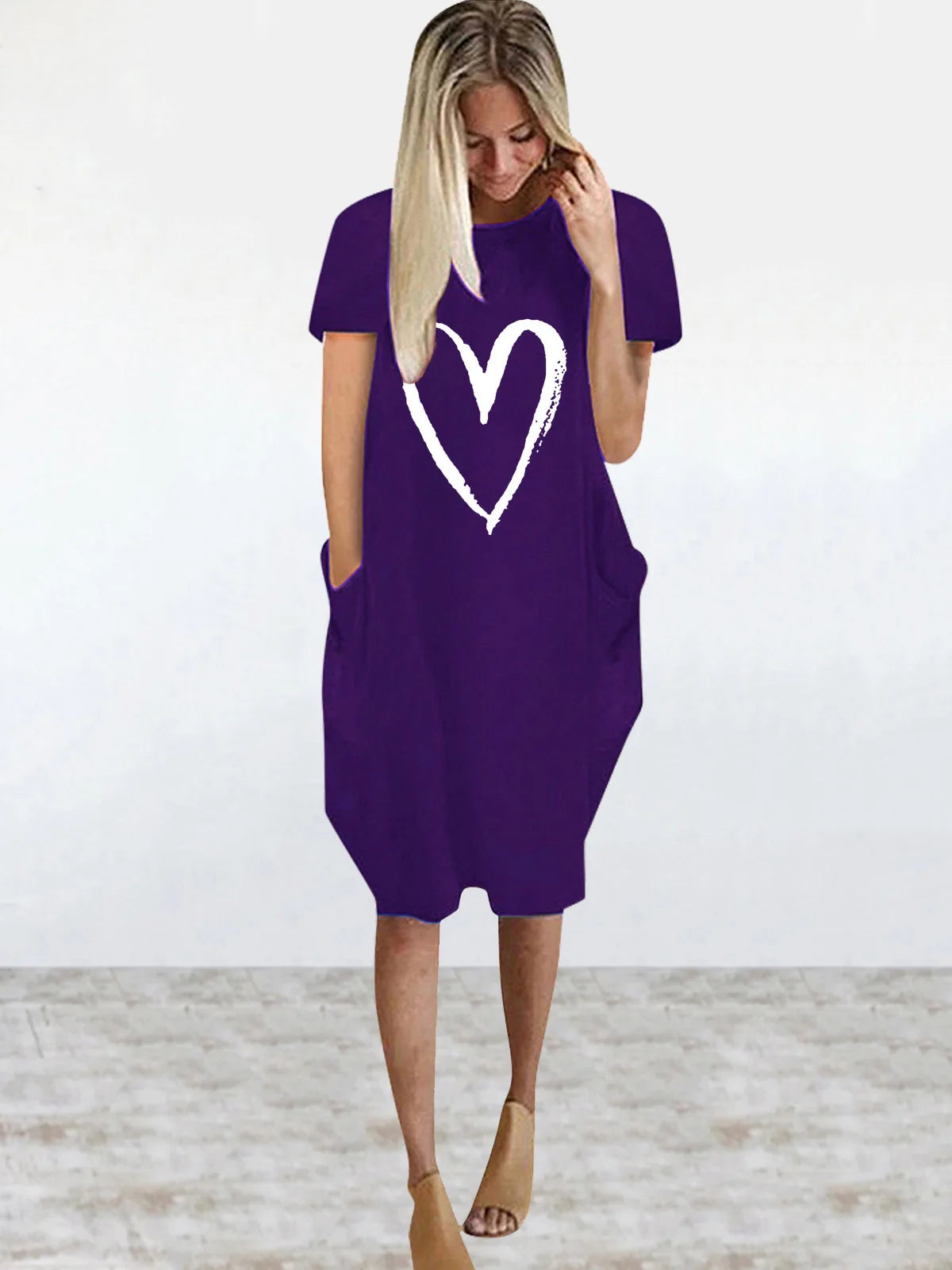 Women's Short Sleeve O-Neck Loose Casual Dresses Plus Size - various colours