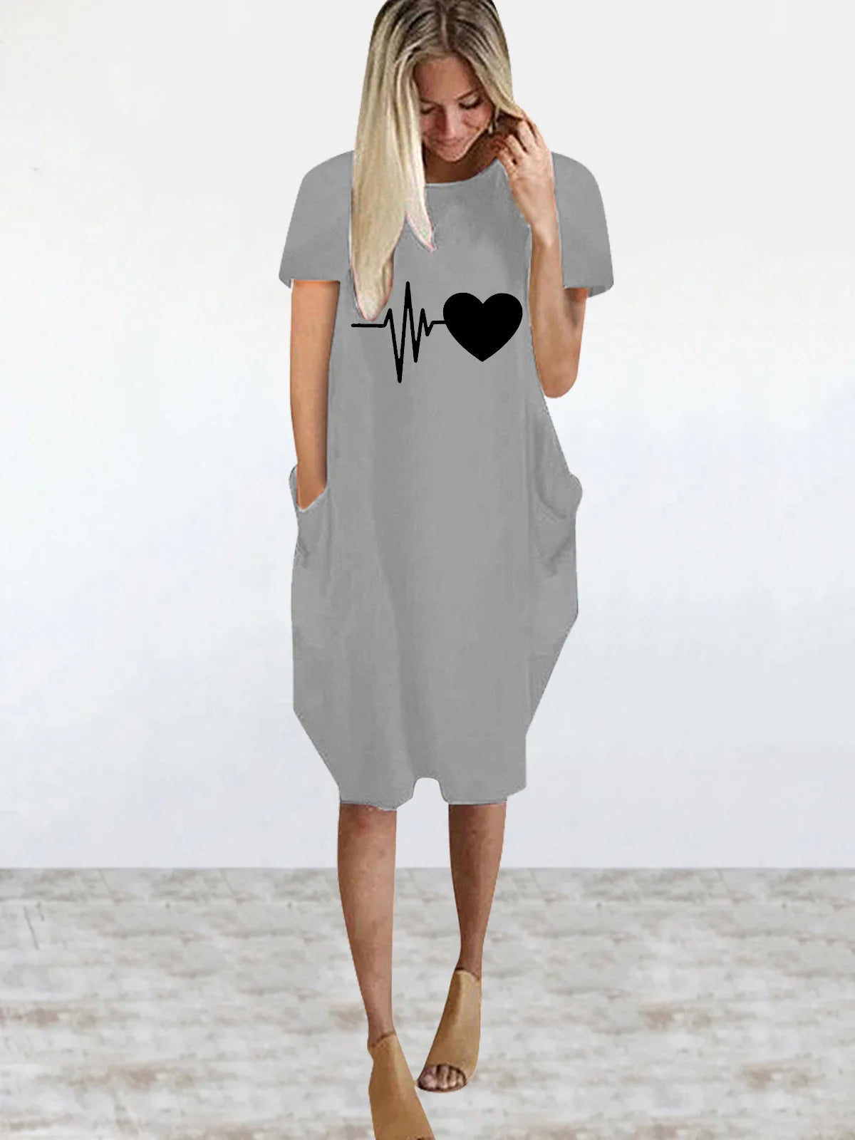 Women's Short Sleeve O-Neck Loose Casual Dresses Plus Size - various colours