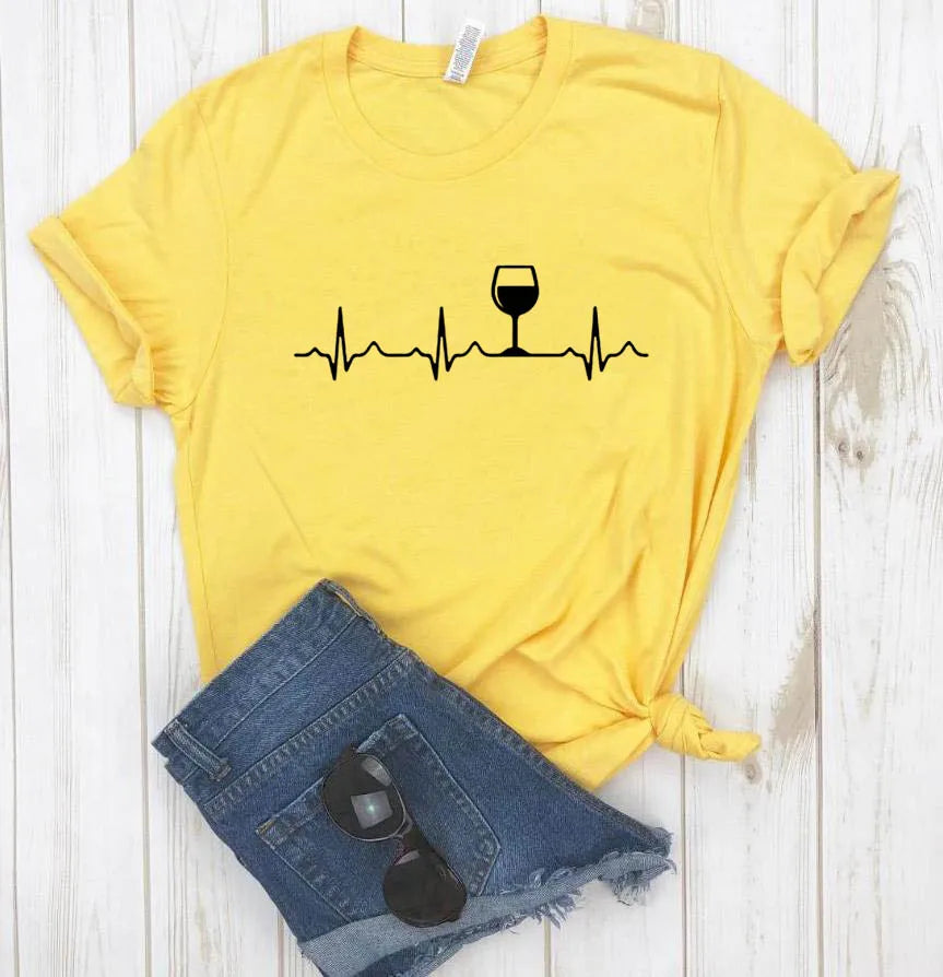 Ladie's Slogan T-Shirt - Wine Heartbeat - various colours up to 3XL
