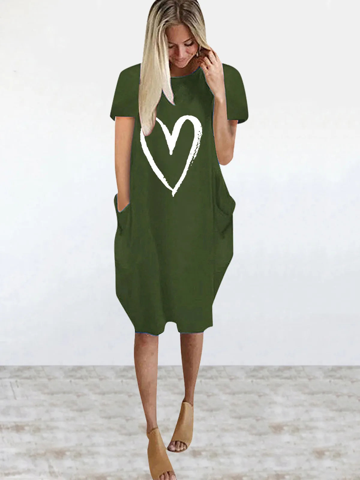 Women's Short Sleeve O-Neck Loose Casual Dresses Plus Size - various colours