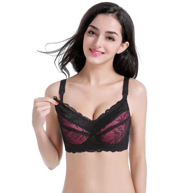 Nursing Maternity Full Figure Lightly Lined Underwire Lace Bra Multi Purple Red 34-48 B-H Cup