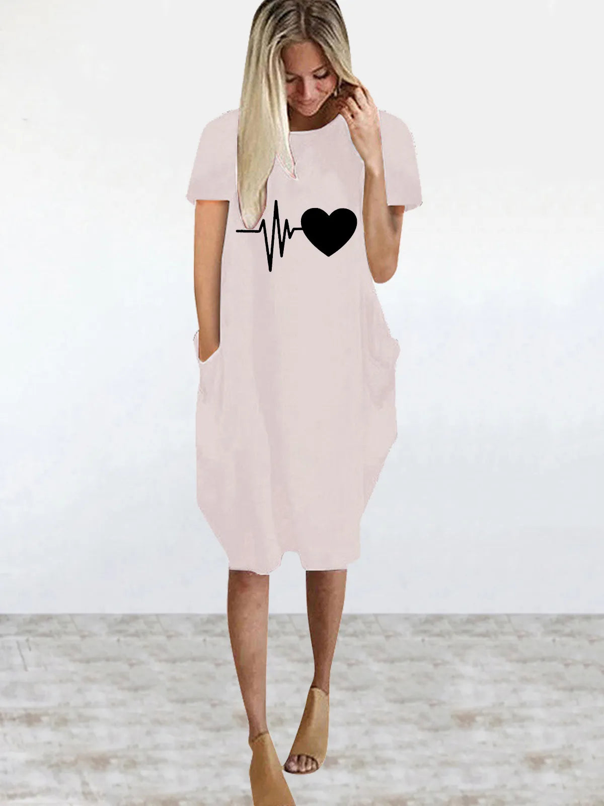 Women's Short Sleeve O-Neck Loose Casual Dresses Plus Size - various colours