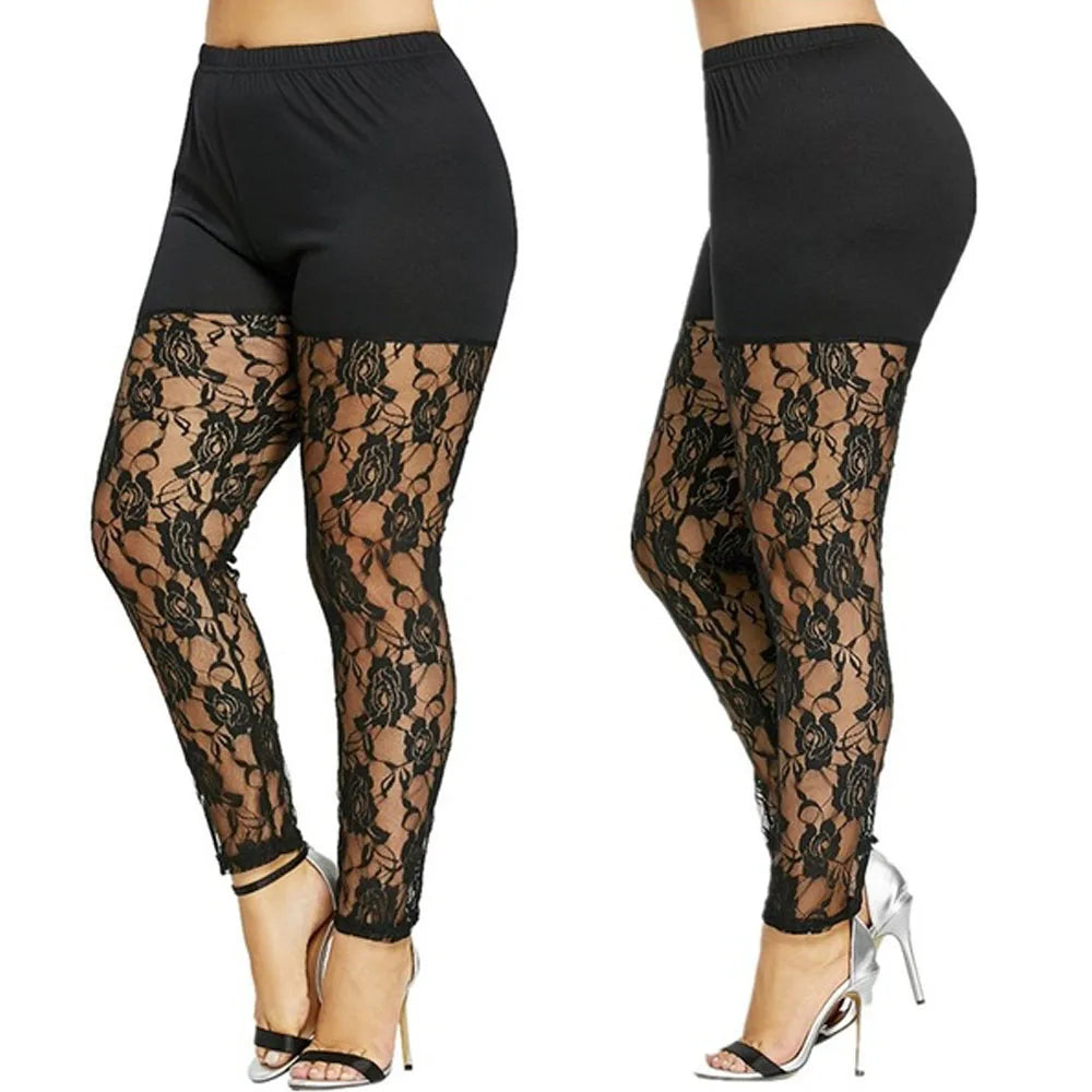 Ladie's Casual Print Mesh Patchwork Leggings L - 4XL