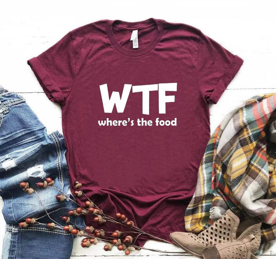 Ladies Slogan T-Shirt - WTF Food - various colours - size S - 3XL