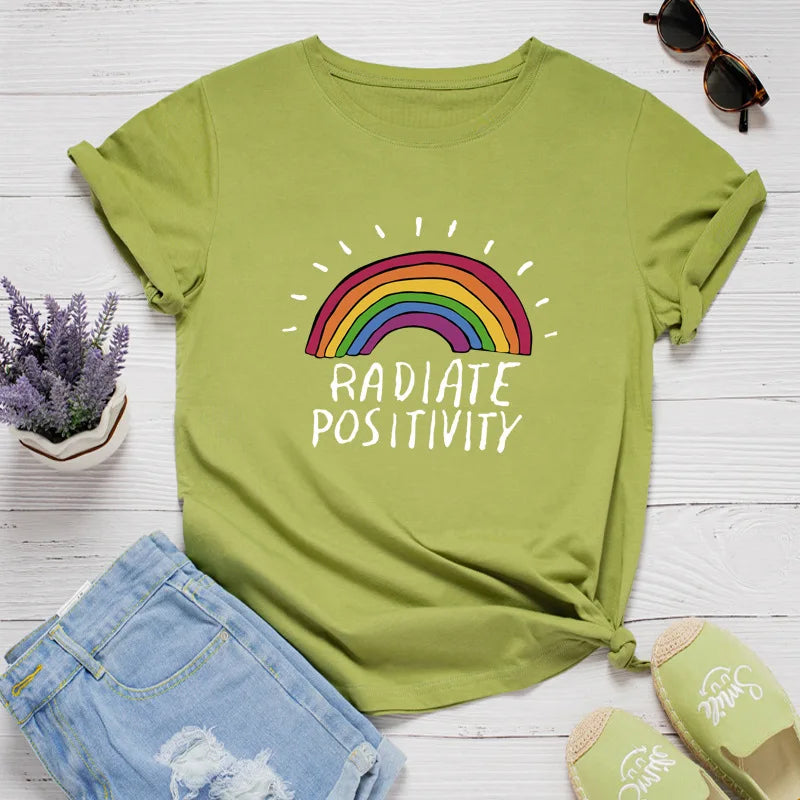 Ladies Slogan T-Shirt - Radiate Positivity - various colours - size S - 3XL