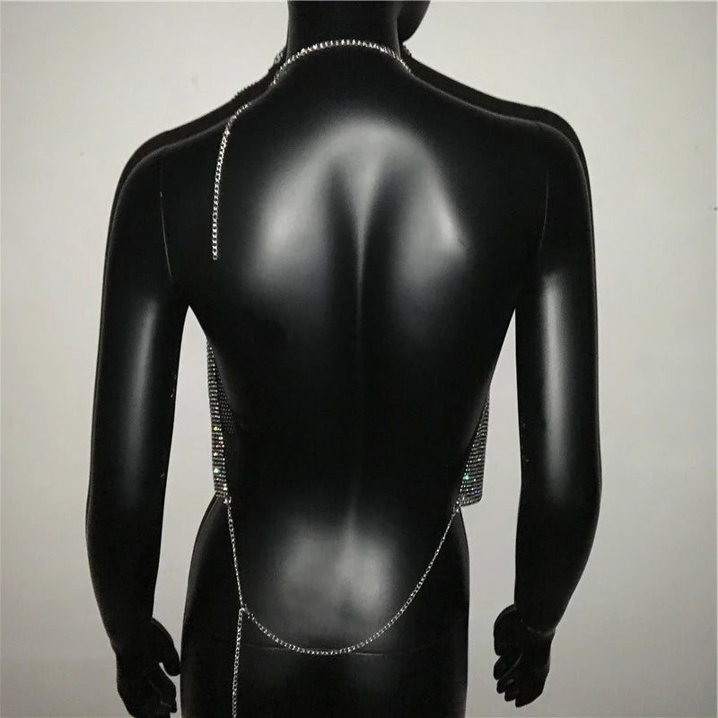 ADD - Halter Handmade Shiny Rhinestone Backless Crop Top - various colours