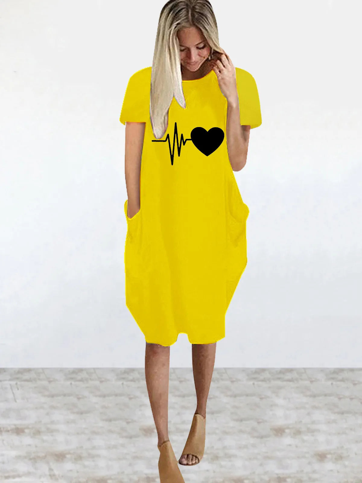 Women's Short Sleeve O-Neck Loose Casual Dresses Plus Size - various colours