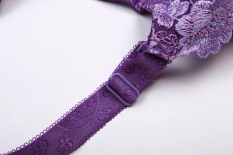 A27 - Ladies Floral Embroidered Lightly Lined Underwired Bra Purple 34-48 B-H cup