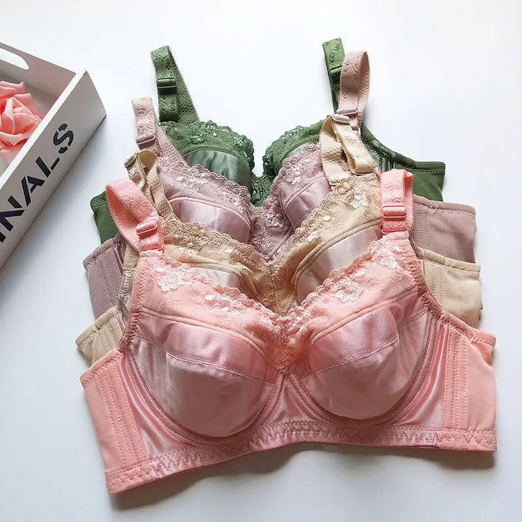 A35 - Ladies Smooth Lightly Lined Underwire Seamless Lace Pink Bra 34-48 B-H cup