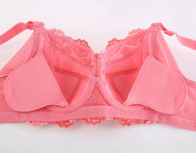 A16 - Ladie's Lightly Lined Underwire Lace Bra Brown Pink 34-48 B-H cup