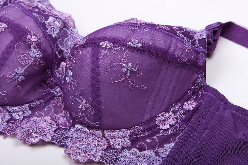 A27 - Ladies Floral Embroidered Lightly Lined Underwired Bra Purple 34-48 B-H cup